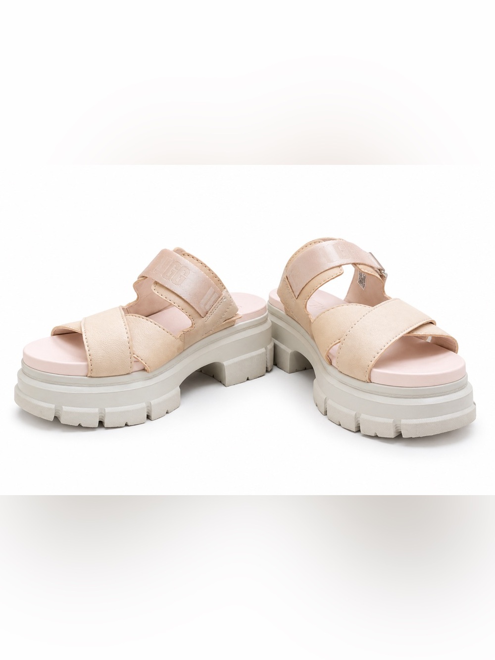 UGG Ashton Beige Chunky Platform Slide Sandals in light pink nubuck